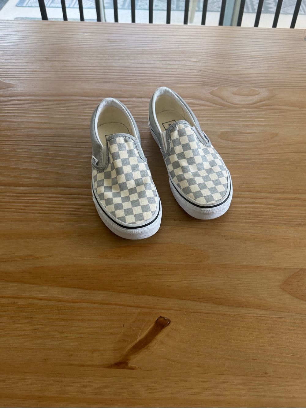 Womans Slip-On Checkerboard Canvas Shoes - Cream/Gray